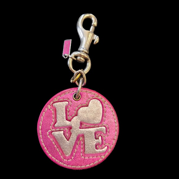 Coach Vintage Pink Glitter LOVE Round Keychain Bag Charm - Picture 1 of 2